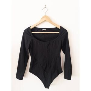 Free People Intimately Corset Style Thong Long Sleeve Black Bodysuit Small